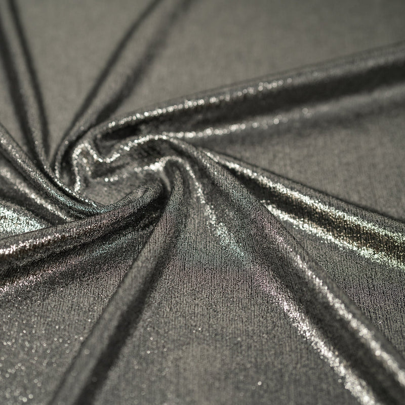 Swirled sample shot of Posh Titanium Foiled Slinky Jacquard in the color Black-Silver