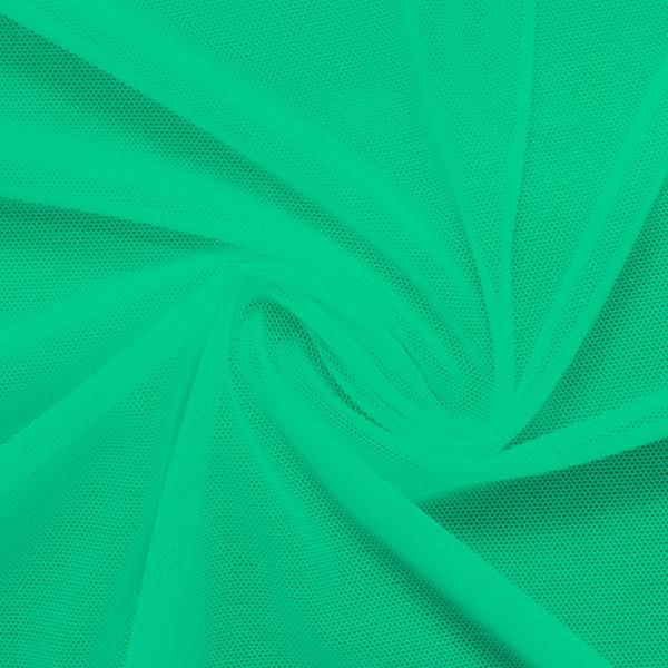 A swirled piece of nylon spandex power mesh in the color aqua green.