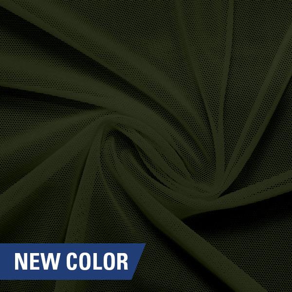 A swirled piece of nylon spandex power mesh in the color dusty olive.