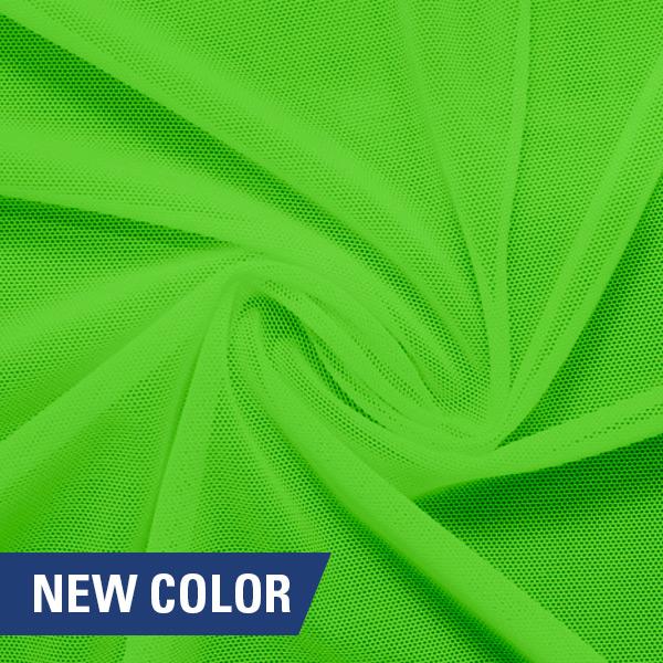 A swirled piece of nylon spandex power mesh in the color electric lime.