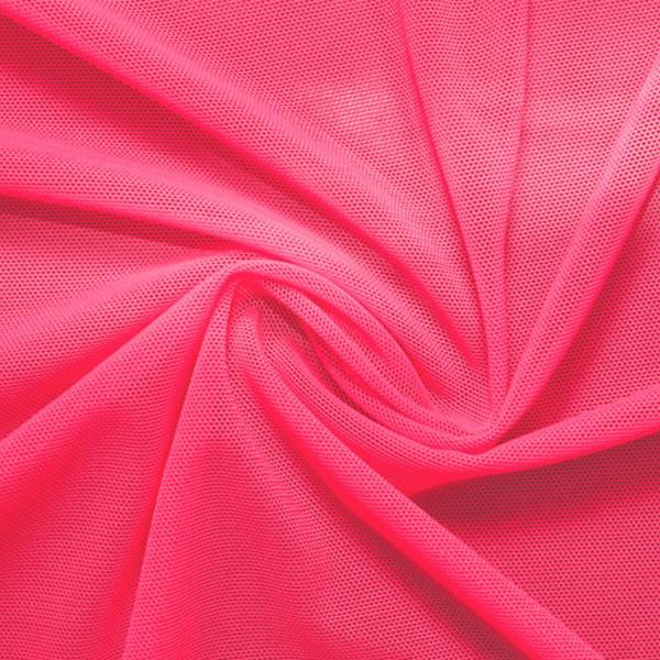 A swirled piece of nylon spandex power mesh in the color guava.