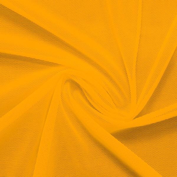 A swirled piece of nylon spandex power mesh in the color halei yellow.