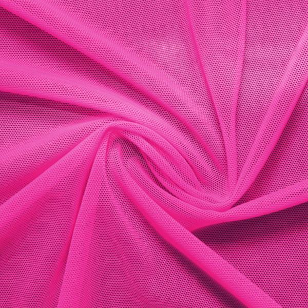 A swirled piece of nylon spandex power mesh in the color mixed pink.