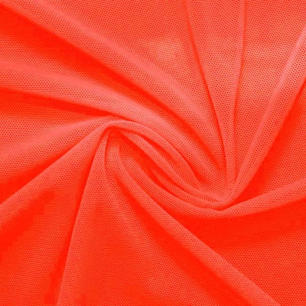 A swirled piece of nylon spandex power mesh in the color nemo.