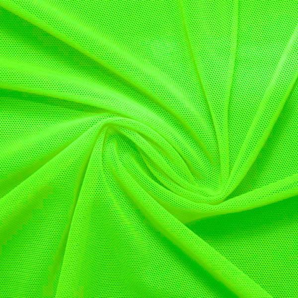 A swirled piece of nylon spandex power mesh in the color neon lime.