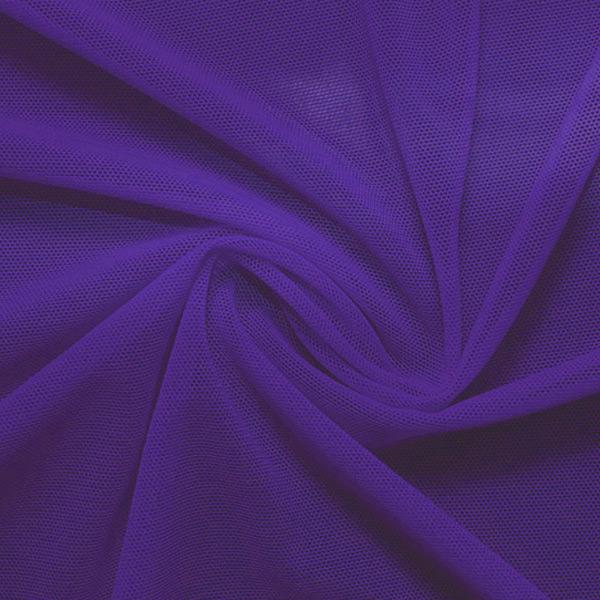 A swirled piece of nylon spandex power mesh in the color dark purple.