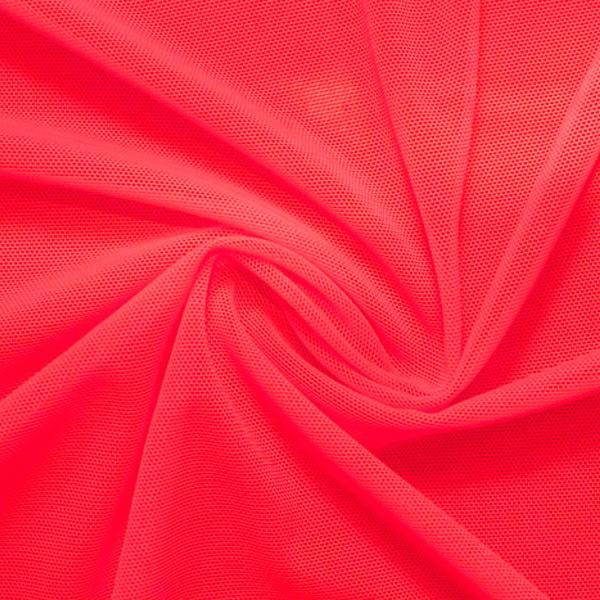 A swirled piece of nylon spandex power mesh in the color rose.