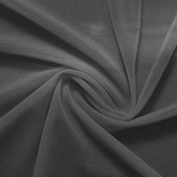 A swirled piece of nylon spandex power mesh in the color slate gray.
