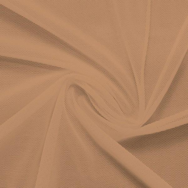A swirled piece of nylon spandex power mesh in the color sun beige.