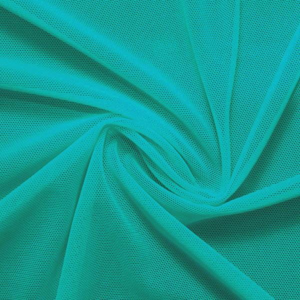 A swirled piece of nylon spandex power mesh in the color teal.