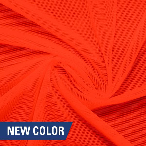 A swirled piece of nylon spandex power mesh in the color vivid glow.