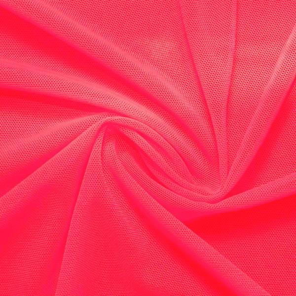 A swirled piece of nylon spandex power mesh in the color wonderland pink.