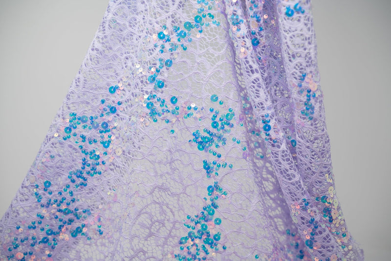 Detailed shot of Precious Stretch Lace Sequin in color Lilac/Iridescent.