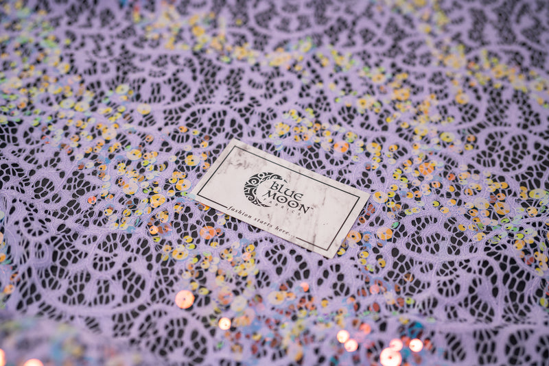 Detailed shot of Precious Stretch Lace Sequin in color Lilac/Iridescent.