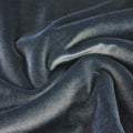 A swirled sample of primo stretch velvet in the color deep sea blue.