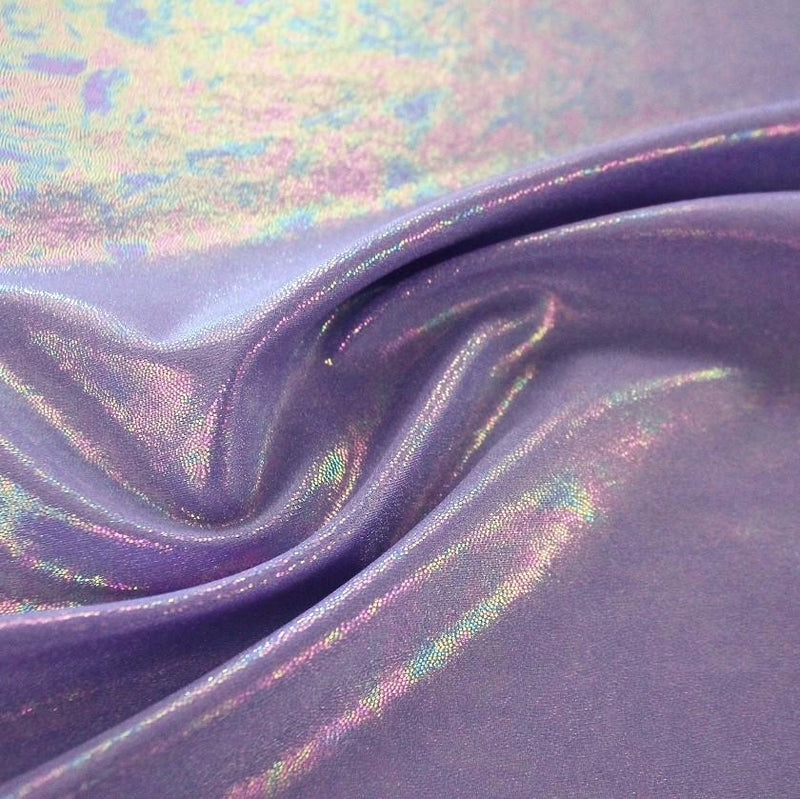 A swirled sample of popcorn polyester spandex jacquard in the color viola.