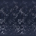 A panel of Renaissance, an embroidered design of leaves and vines with navy sequin on a navy stretch mesh base.