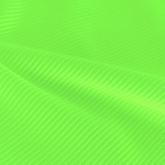 A rippled piece of Ribbed Spandex in the color electric lime.