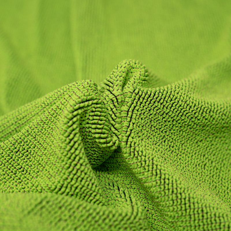 Detailed interior shot of Ritzy Crinkle Nylon Polyester Spandex with Metallic in the color Lime