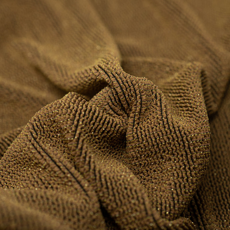 Detailed interior shot of Ritzy Crinkle Nylon Polyester Spandex with Metallic in the color Mocha