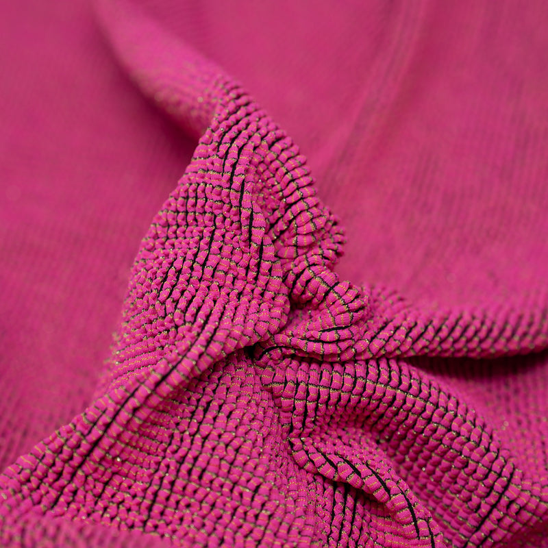Detailed interior shot of Ritzy Crinkle Nylon Polyester Spandex with Metallic  in the color Neon-Pink