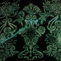 A flat sample of royalty embossed tretch velver in the color emerald green.