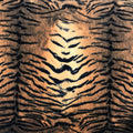 A flat sample of safari printed stretch velvet in the tiger print.