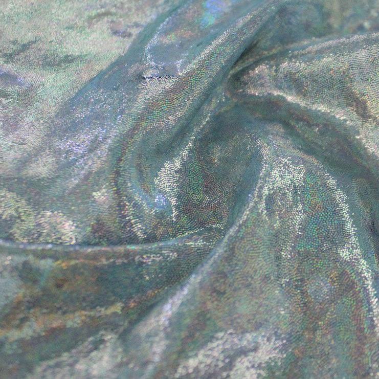 A sample of Shimmer Foiled Stretch Velvet in the color Peacock