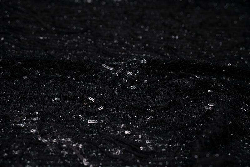 Detailed photograph of Shimmy Sequin Mesh with Dangle Sequin in color Black.