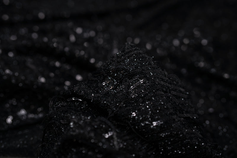 Detailed photograph of Shimmy Sequin Mesh with Dangle Sequin in color Black.