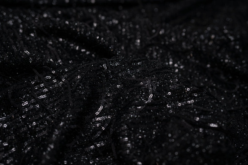 Detailed photograph of Shimmy Sequin Mesh with Dangle Sequin in color Black.