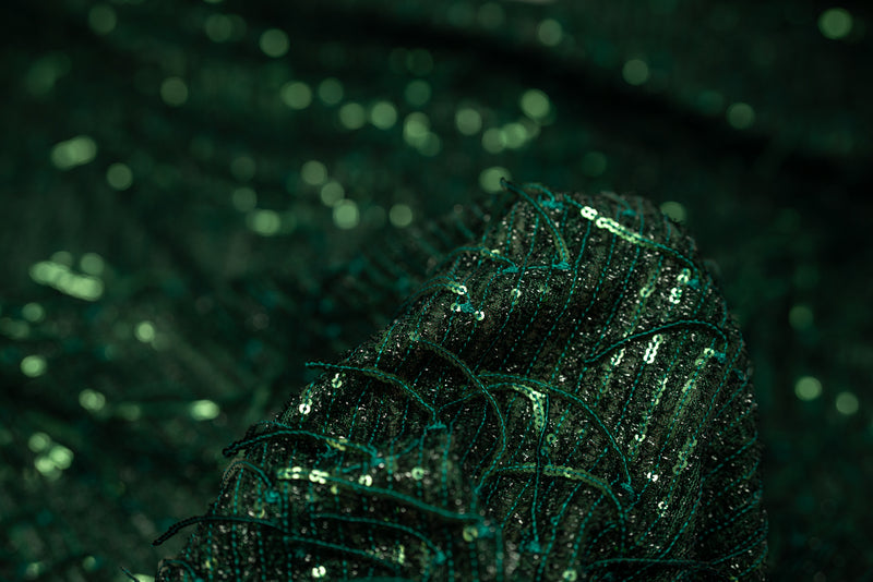 Detailed photograph of Shimmy Sequin Mesh with Dangle Sequin in color Green.