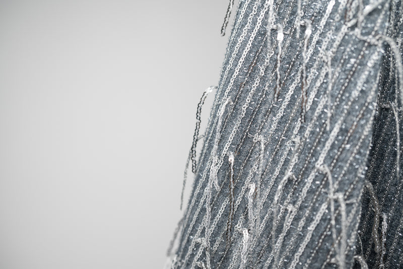 Detailed photograph of Shimmy Sequin Mesh with Dangle Sequin in color Silver.