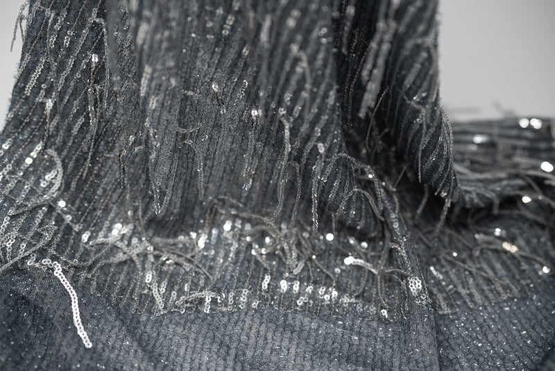 Detailed photograph of Shimmy Sequin Mesh with Dangle Sequin in color Silver.