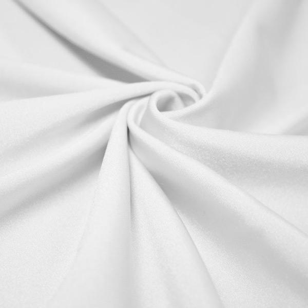 A swirled piece of shiny nylon spandex in the color white.