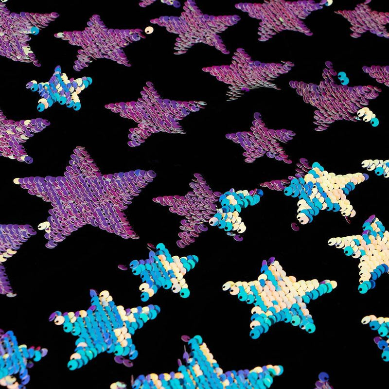 A flat sample of Starlight Stretch Velvet Flip Sequin in the color Black-Cool Iridescent