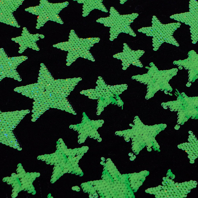 A flat sample of Starlight Stretch Velvet Flip Sequin in the color Black-Lime