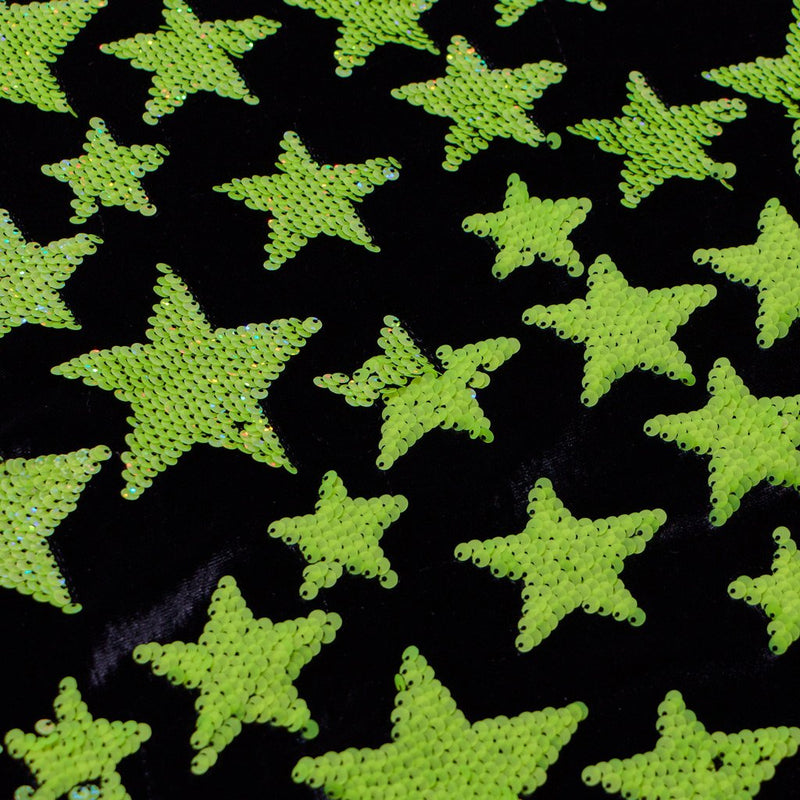 A flat sample of Starlight Stretch Velvet Flip Sequin in the color Black-Neon Yellow
