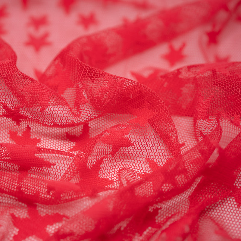 Detailed shot of Starry Knitted Stretch Lace in Deep Coral.