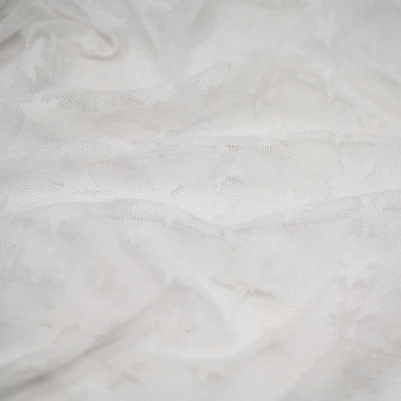 Detailed shot of Starry Knitted Stretch Lace in White.