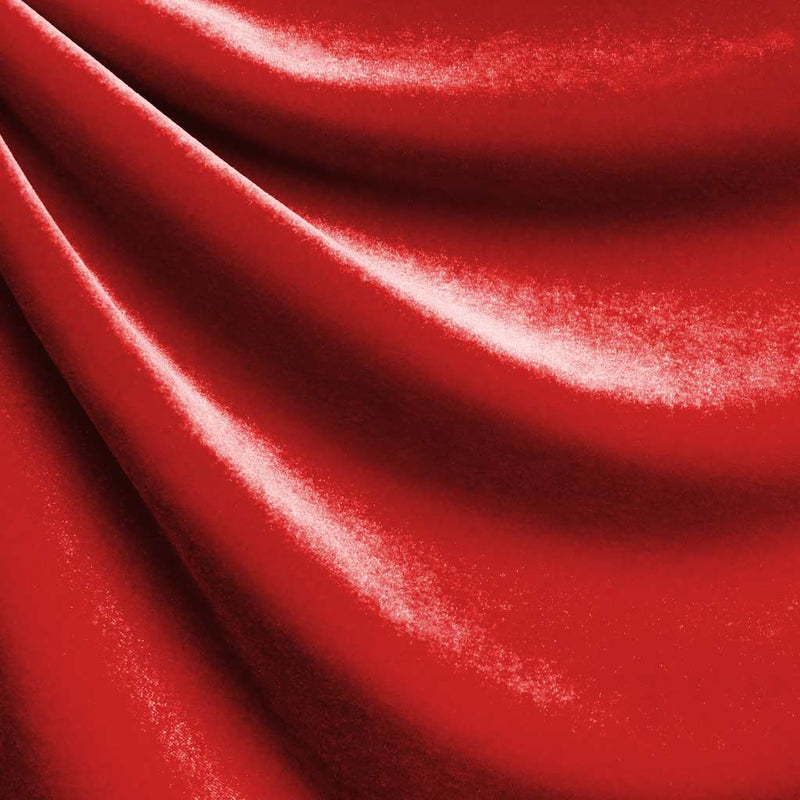 A drapped piece of Supreme Stretch Velvet in the color red.