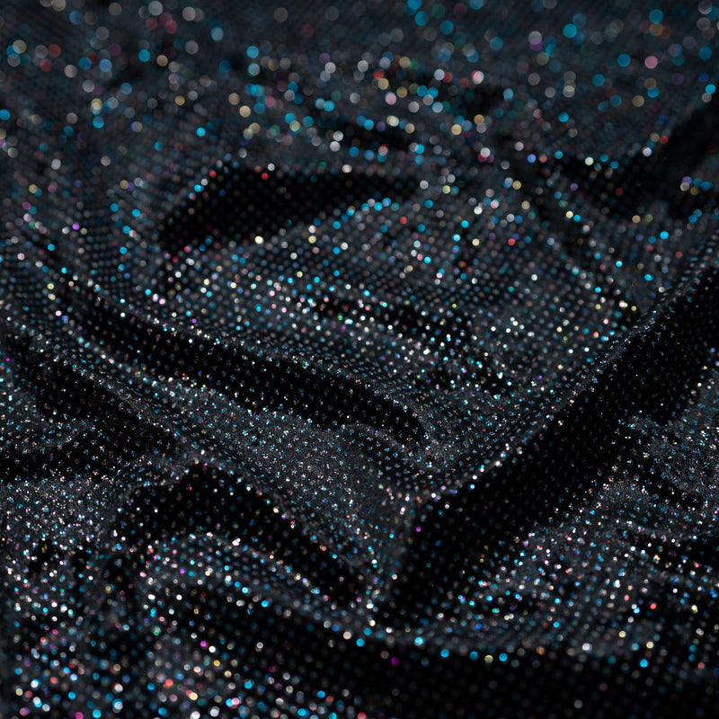 Detailed shot of Vivian Glitter Printed Stretch Velvet in the color Black-Blue -Multicolored