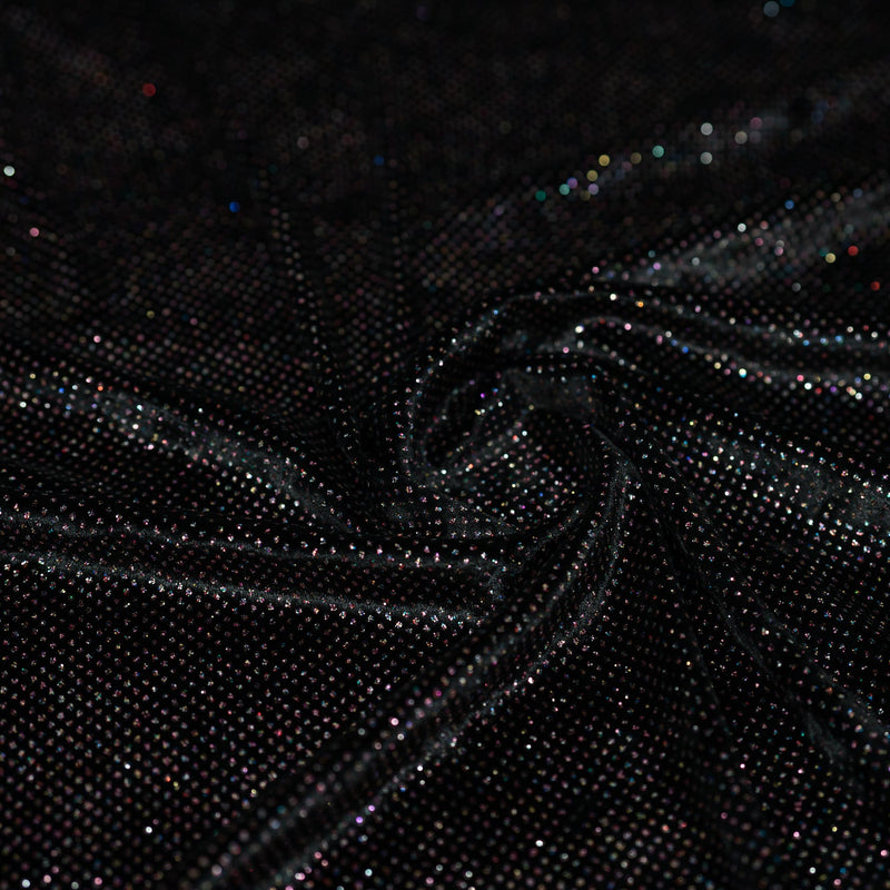 Swirled sample shot of Vivian Glitter Printed Stretch Velvet in the color Black Fuchsia-Multicolored