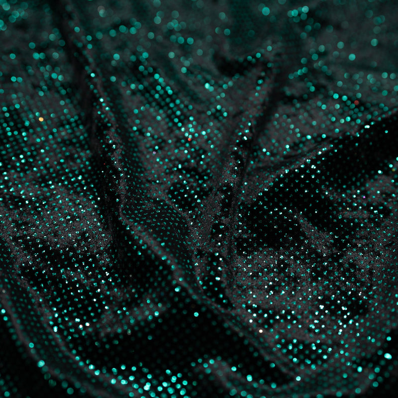 Detailed shot of Vivian Glitter Printed Stretch Velvet in the color Black-Green