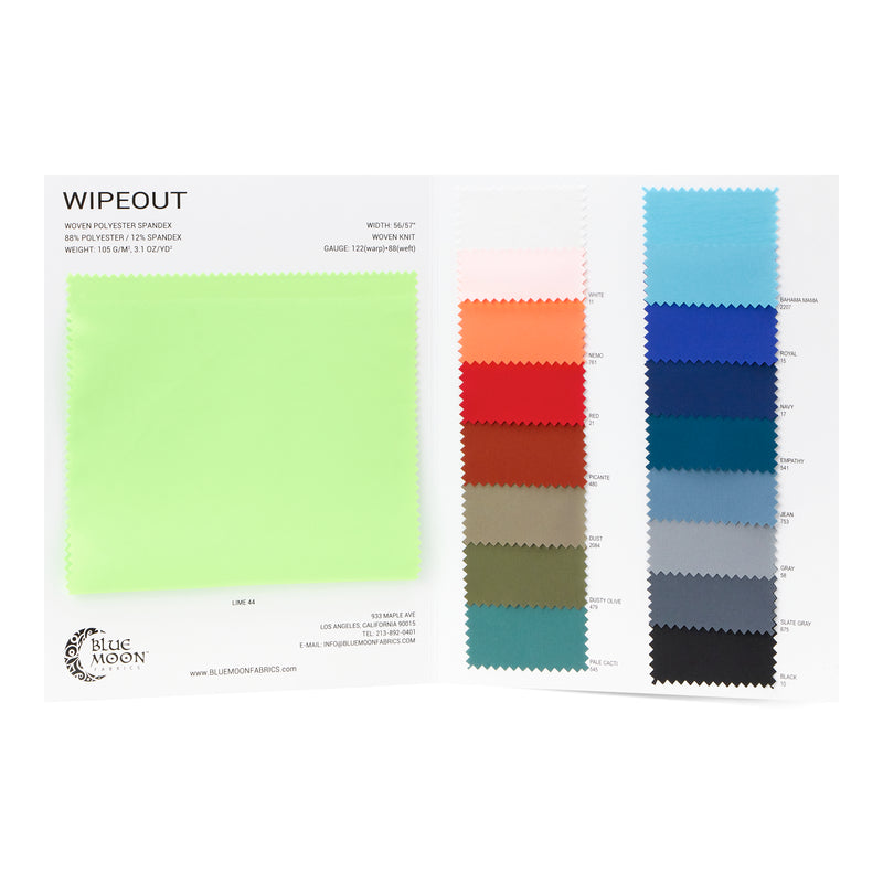 An image of Wipeout Woven Polyester Spandex Color Card with all color options.