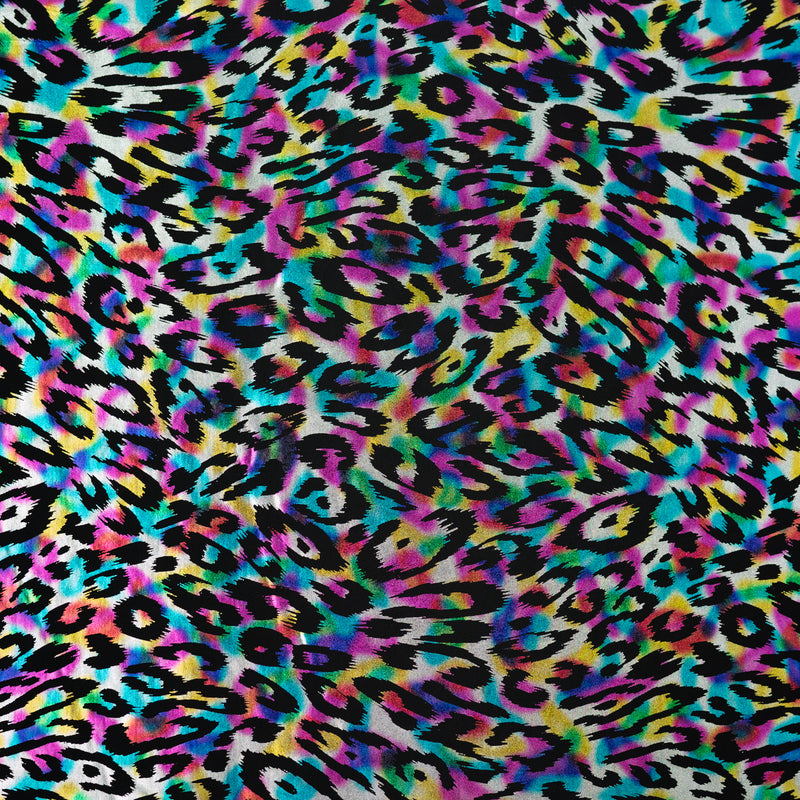 A flat sample of Wildcat Foil Printed Spandex in Multi Color