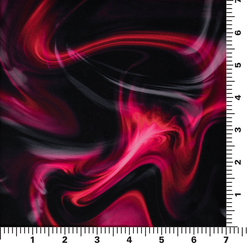 A measurement panel of Wormhole Wonderland Printed Spandex in black-red-pink