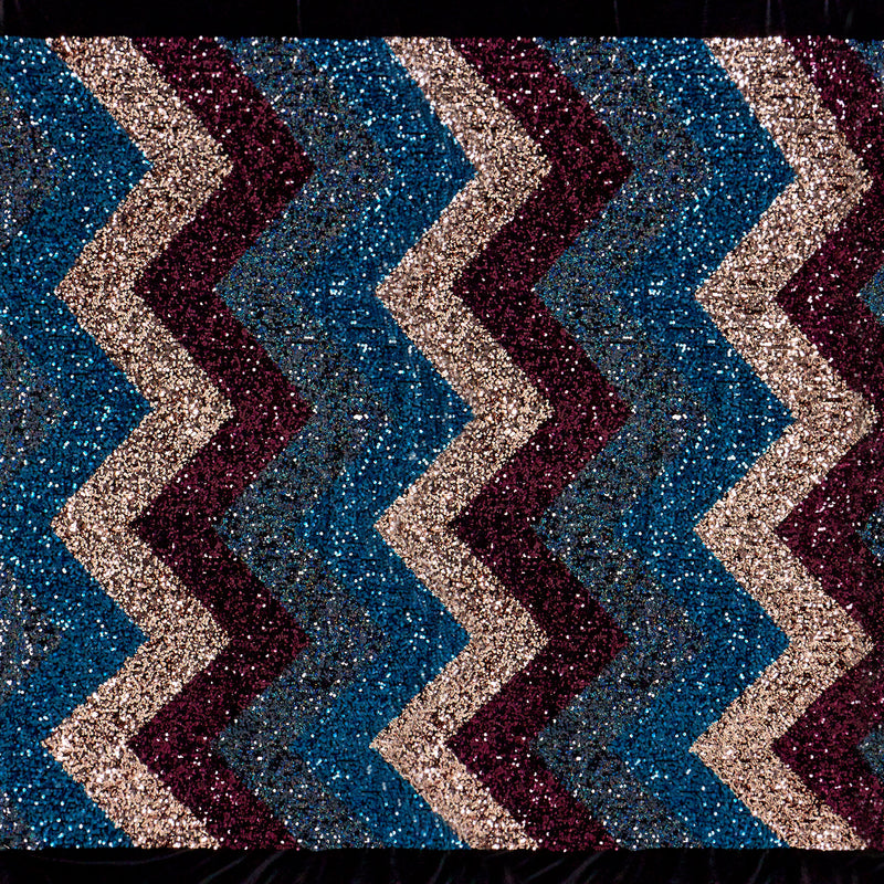 A flat sample of cusco stretch velvet sequin available at blue moon fabrics.