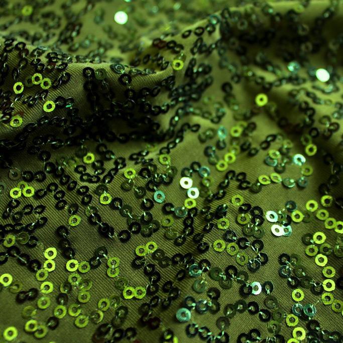 A flat sample of zsa zsa spandex sequin in the color army.
