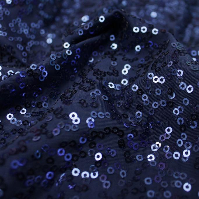 A flat sample of zsa zsa spandex sequin in the color navy.